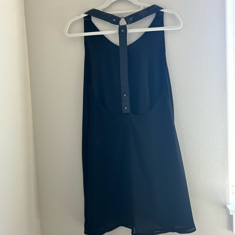 Sexy Black Slip Dress with Leather Straps